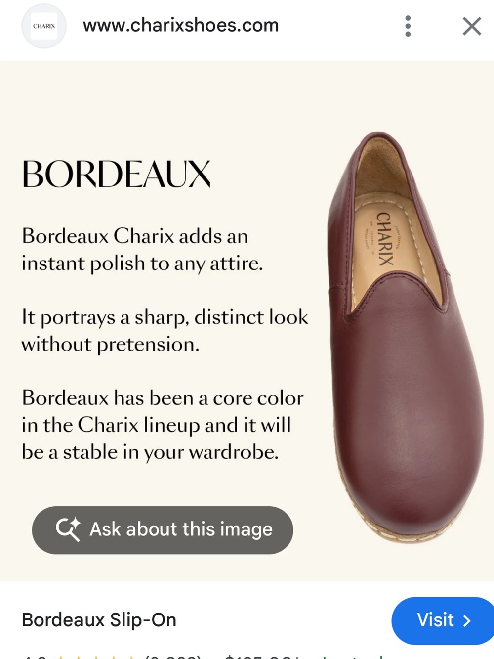 CHARIX Classic Leather Slip-On Shoes in Bordeaux size 8.5 (38.5) - Picture 11 of 13